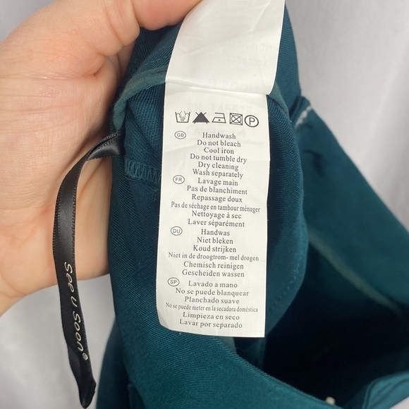 Anthropologie See U Soon Dark Tourquoise Green Tapered Linen Trouser Dress Pants - Picture 16 of 16